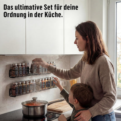 Deco haus Gewürzregal Wand ohne Bohren, 4er Set mit 24 Gewürzgläsern