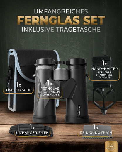 Weidenberger Fernglas 12x42 HD Wasserdicht - Schwarz