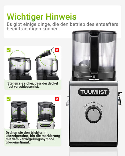 TUUMIIST TM780SJ Slow Juicer, 3 L, 150 mm Einfüllschacht, schwarz