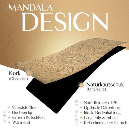 YOGALABS® 2in1 Yogamatte - Kork & Naturkautschuk 183x61x0,4cm