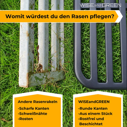 WISEandGREEN Rasenrakel Edelstahl Nivellierrechen 80x30 cm mit Stiel