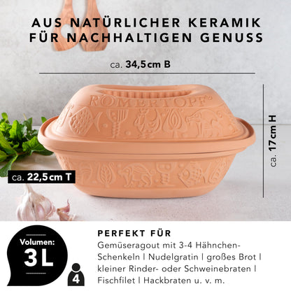 Römertopf Klassiker Bräter Dampfgarer aus Naturton – 3 Liter