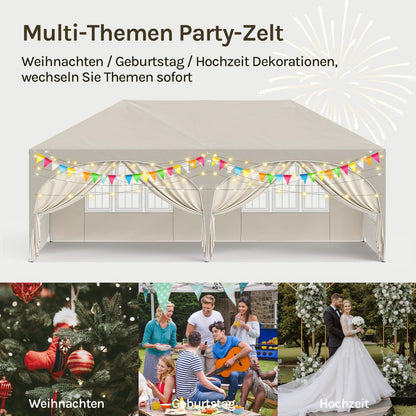 WOLTU Faltpavillon 3x6 m mit 6 Seitenwänden, UV-Schutz 50+, Beige