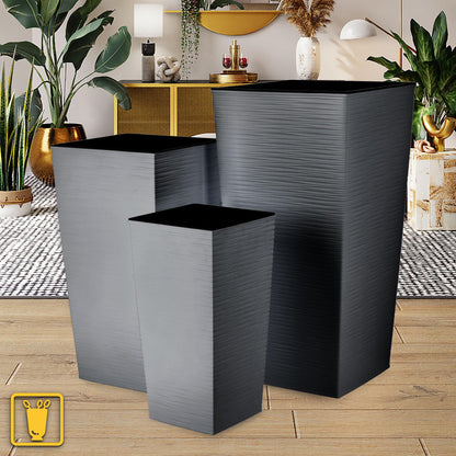 KADAX Pflanzkübel 3er Set mit Innentopf, Kunststoff, Grafit