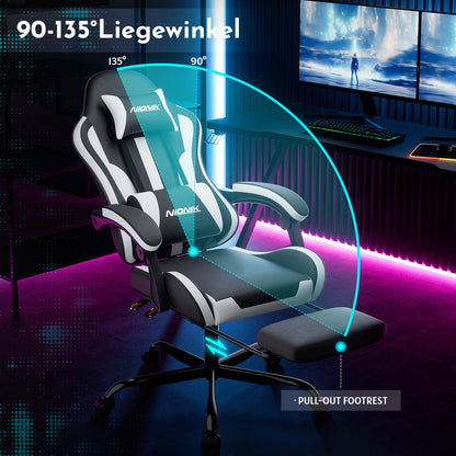NIONIK Gamer Stuhl Bürostuhl - mit Fussstütze schwarzweiss