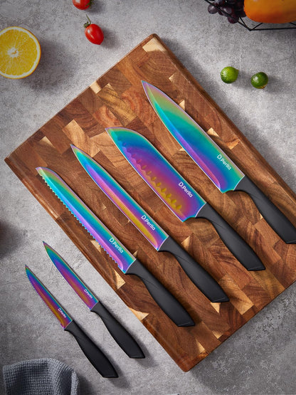 D.Perlla Messerblock Set 16-teilig, Titanbeschichtung Regenbogen