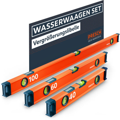 Presch Präzisions-Wasserwaagen Set 3tlg. – 40, 60, 100 cm