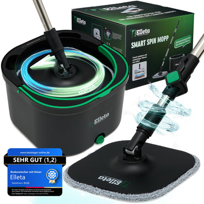 Wischmopp Set mit Eimer 2-Kammer – 360° Mikrofaser: 2-Kammer-Eimer mit drehbarem Mikrofaser-Moppkopf für hygienische Bodenreinigung.