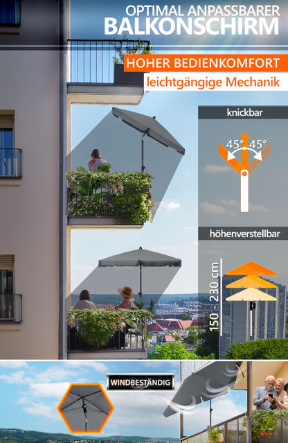 4smile SunnyShade Balkon-Sonnenschirm 3-in-1 Set Anthrazit UPF 50+