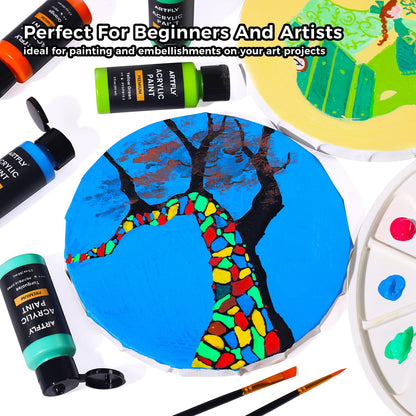 ARTFLY Acrylfarben Set, 36 Farben à 60 ml, mit 12 Pinseln