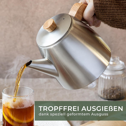 WALDWERK Teekanne doppelwandig aus Edelstahl mit Siebeinsatz