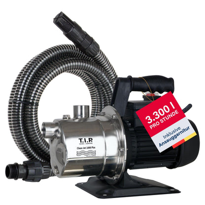 T.I.P. Gartenpumpe Clean Jet 1000 Plus Edelstahl mit Ansauggarnitur und Tragegriff