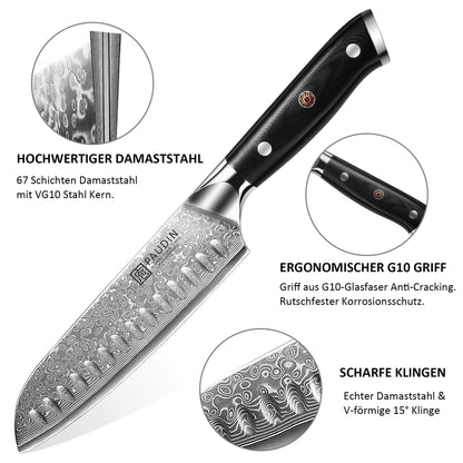 PAUDIN Damast Küchenmesserset 3-tlg. – VG10 Kern, G10 Griff