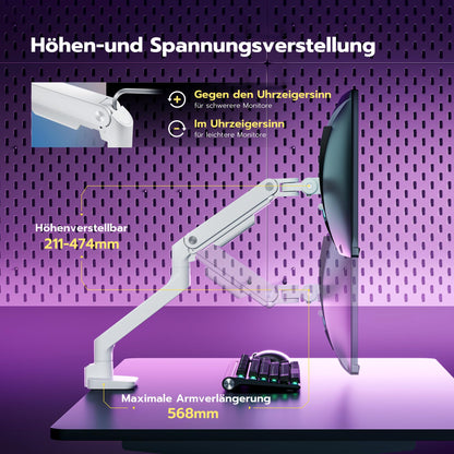 ARES WING Monitor Arm Gasfeder 17-49 Zoll – Weiss