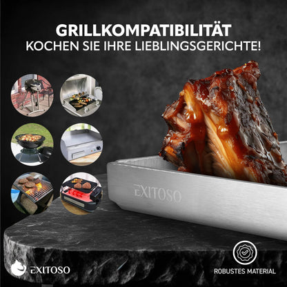 Exitoso Grillplatte Plancha Edelstahl 30 x 40 cm mit Grillspachtel