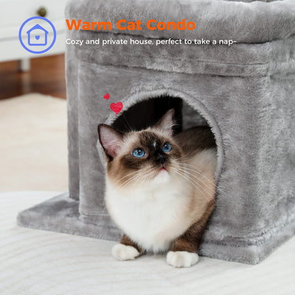 PAWZ Road Katzenbaum klein mit Sisal-Kratzbaum und Katzenhöhle, Grau