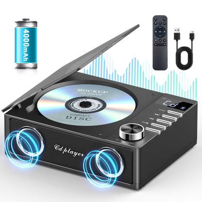 Greadio CD19 Tragbarer CD-Player mit Bluetooth 5.3 und 4000-mAh-Akku, Retro-Gehäuse mit transparenter CD-Abdeckung