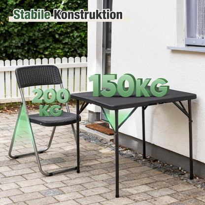 Sekey Garten-Essgruppe für 4 Personen, klappbar, Polyrattan schwarz