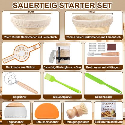 RIZENCE Sauerteig Starter Set mit Gärkörbchen, Brotbackzubehör