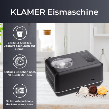 KLAMER 3-in-1 Eismaschine, Slushmaschine & Joghurtbereiter 1,5 L