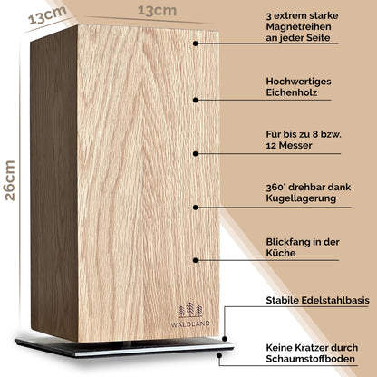 WALDLAND Premium Messerblock magnetisch 360° drehbar – Eiche