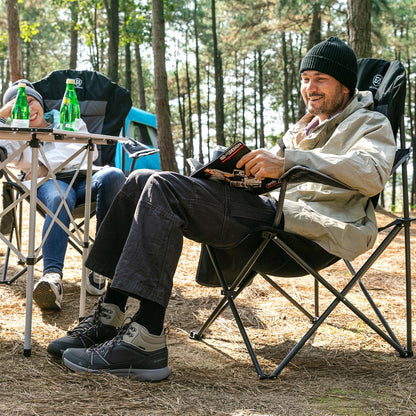 EVER ADVANCED Luxus Campingstuhl Faltbar 160KG Belastbar Ultragroß mit Hoher Rückenlehne, Bequemer Klappstuhl mit Seitentsche & Getränkehalter für Camping Garten Balkon Anglen, Gartenstuhl Angelstuhl
