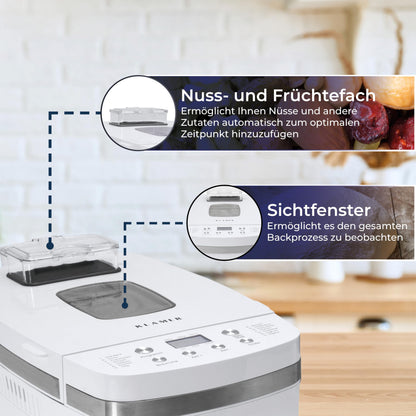 KLAMER Brotbackautomat für Brot & Teig, 14 Programme – Weiss