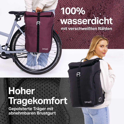 otinga® Flip V3 Fahrradtasche Rucksack [34L Volumen] für jeden Gepäckträger I Stylische Gepäckträgertasche mit Rucksack - in 3 Sekunden umgebaut I Wasserdichter Fahrradrucksack Gepäckträger