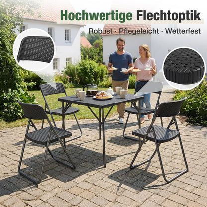 Sekey Garten-Essgruppe für 4 Personen, klappbar, Polyrattan schwarz