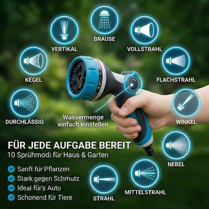 Xonic Tirex Flexibler Gartenschlauch 30 m mit 10 Strahlarten, Blau