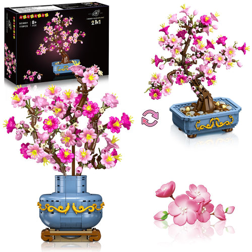 HOGOKIDS Kirschblüten-Bonsai Bauset, 2-in-1 Bausteine, 775 Teile, künstliche Kirschblüten mit Pflanztopf