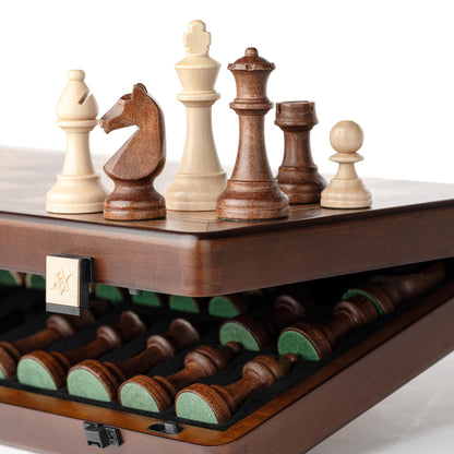 A&A Schachspiel aus Holz, magnetisch, klappbar, 38 cm Reiseset