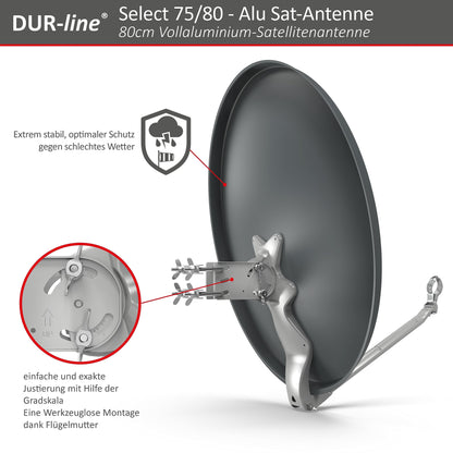 DUR-line Select 80cm Satellitenschüssel Anthrazit mit LNB-Halterung