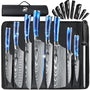 Dfito Küchenmesser Set 8-teilig Profi mit Rolltasche. Acht Edelstahlmesser mit schwarzen Griffen in schwarzer Rolltasche, für präzises Schneiden von Lebensmitteln.