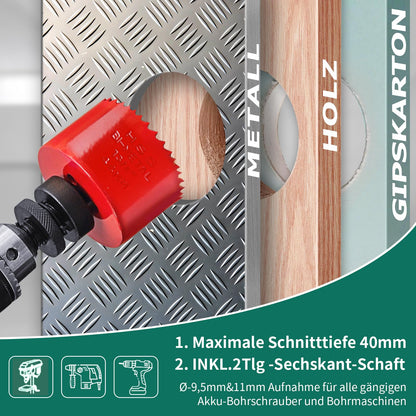 HYCHIKA Bimetall Lochsäge Set 17-tlg, Ø 19–68 mm, 40 mm Schnitttiefe