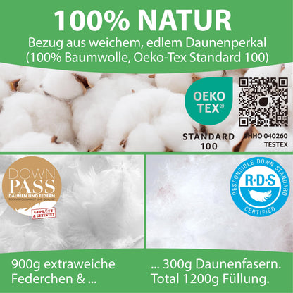 Welldora Premium Daunenfedern Kopfkissen ergonomisch 40x80 – mittelfest