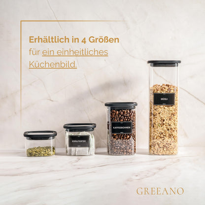 Greeano Vorratsgläser eckig mit Glasdeckel 400 ml 6er Set