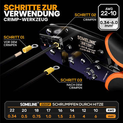 SOMELINE Crimpzange Set mit 45 Kabelschuh-Typen, 0,34–6 mm²