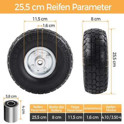 Yaheetech Sackkarrenrad 4er Set PU Vollreifen Ø 255 mm pannensicher