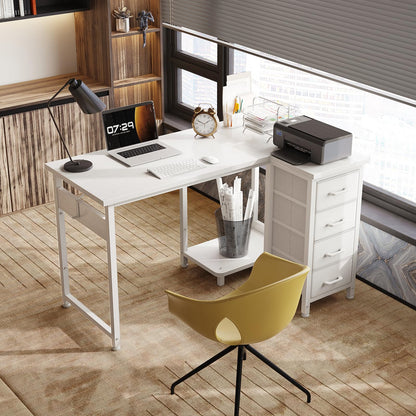 Coleshome Eckschreibtisch L-Form 100x70cm – 4 Schubladen Weiss