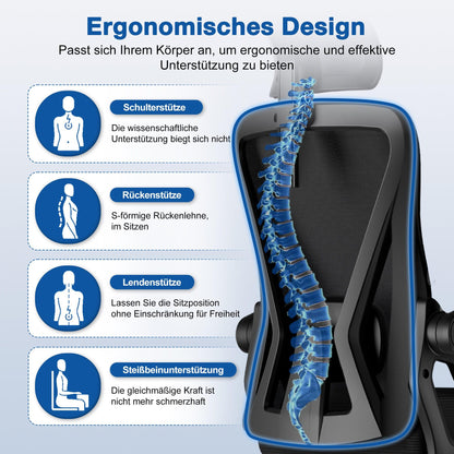Airchros Bürostuhl ergonomisch mit Kopfstütze und Lendenwirbelstütze