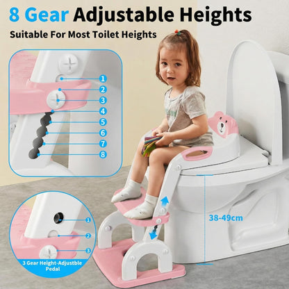 KYYOKE Toilettensitz Kinder mit Treppe, 2-in-1 Toilettentrainer, Rose