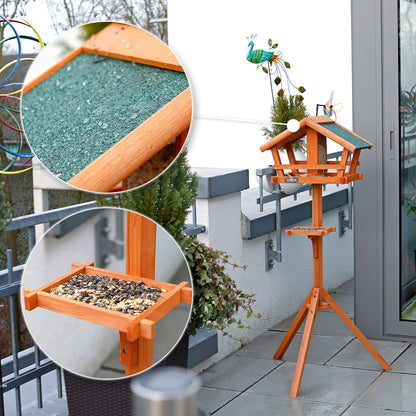 lionto Vogelhaus aus Tannenholz mit Ständer und wetterfestem Dach