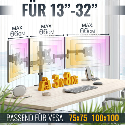 RICOO TS5911 Tisch Monitorhalterung - 3 Monitore 13-32 Zoll