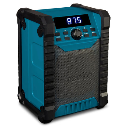 MEDION E65895 Baustellenradio mit Akku, Bluetooth, UKW, IP54, grün – robustes Gehäuse mit Tragegriff