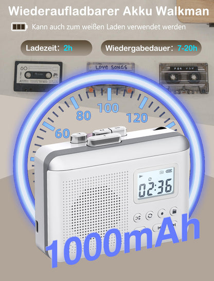 Gracioso Kassettenrekorder, tragbar, mit MP3-Konverter und Akku