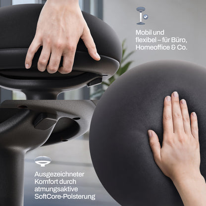 Wohnperle Ergonomischer Bürohocker 2in1, höhenverstellbar Schwarz