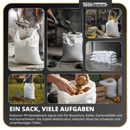 ToolSpace PP-Gewebesäcke 50 Stück, 50 kg Tragkraft, Bauschuttsäcke