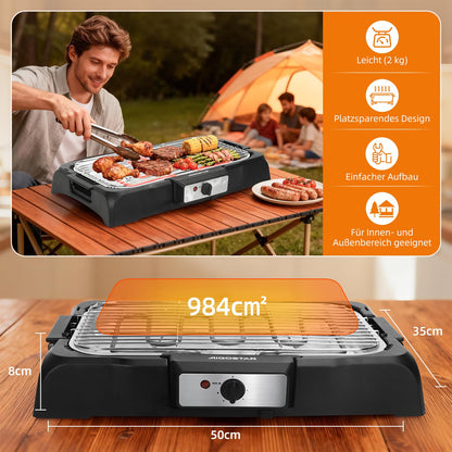 Aigostar Tischgrill Elektrogrill 2000 W rauchfrei, 984 cm², schwarz