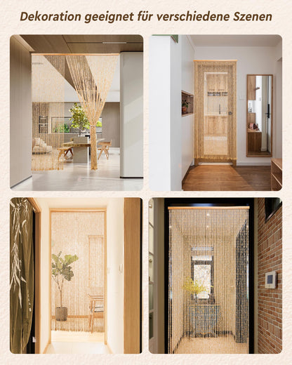 Ezcasch Holzperlenvorhang 90x200 cm, 52 Stränge, Beige, Türvorhang